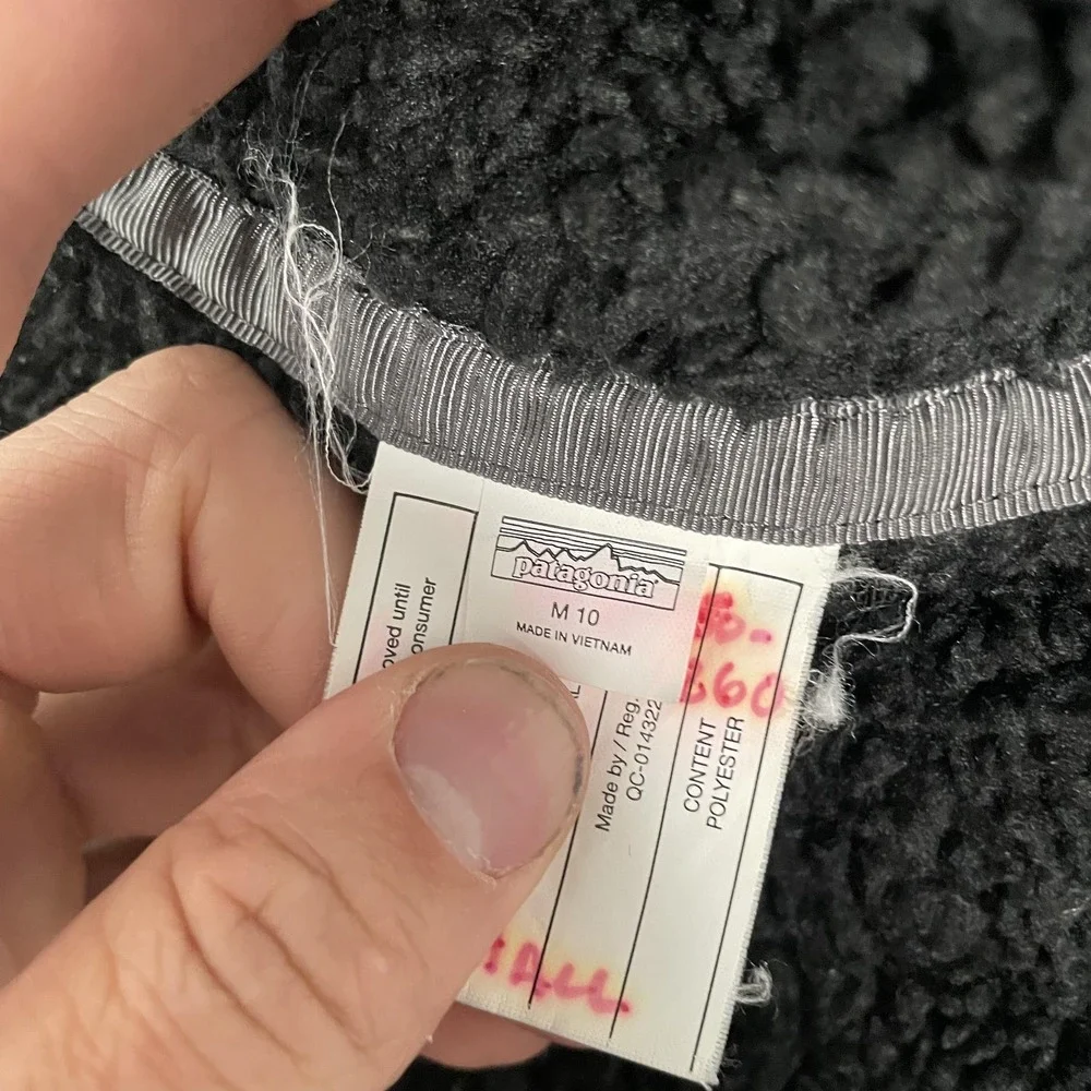 Patagonia Fleece Jacket Youth‎ Medium 10 Black Hooded Sherpa Full Zip Pockets